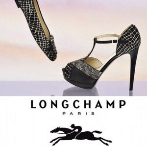 NWOT Authentic Longchamp Le Pliage Calf Hair Leather Heels